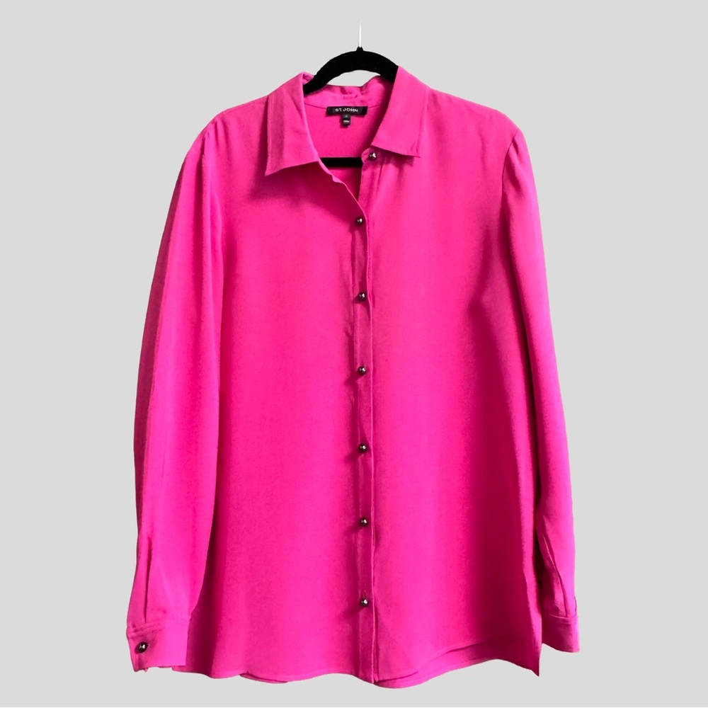 St. John Pink Silk Blouse Top in Size 14